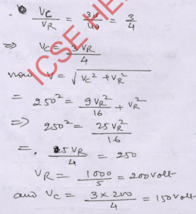 In the given AC circuit, find out the potential difference across the (i) resistor, (ii) capacitor.