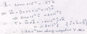 A uniform magnetic field of 3000 gauss is established along the positive Z-axis. A rectangular loop of size 10 cm x 5 cm carries a current of 12 A. What is the magnitude and direction of the torque on the loop in the four cases shown in the figure?