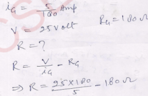 The resistance of a voltmeter is 180 Ω. When there is 5 V potential difference across its ends, it gives full. scale deflection. What resistance should be connected in series to obtain a full-scale deflection at 25 V?