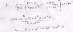 Two very long, straight, parallel wires currents of 10 A and 20 A respectively and are at a distance 20 cm apart