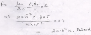 Two long, parallel, straight wires A and B carrying currents of 8.0 A and 5.0 A in the same direction are placed 4.0 cm apart