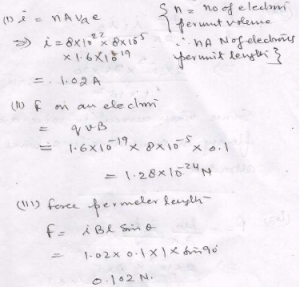 A current-carrying conductor has 8.0 x 10^22 free electrons per metre length and their mean drift velocity is 8.0 x 10^-5 m/s