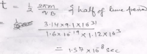 The velocity of an electron at a point A is 10^7 m s^-1. Find: (i) direction and magnitude of the magnetic field due to which the electron will go from A to B the electron in going from A to B on the