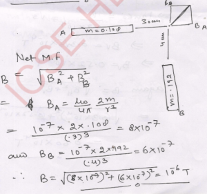 Two mutually perpendicular lines are drawn on a table. Two small magnets, whose magnetic moments are 0.108 and 0.192 JT^-1, are placed on these lines.
