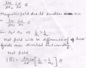 Compute the magnitude and direction of the magnetic field at the centre O of the given current-carrying bent wire.