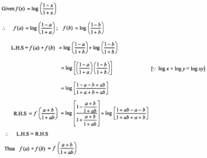 Que-10: If f (x) = log (1−x)/(1+x), show that f (a) + f (b) = f(a+b)/(1+ab).