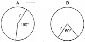 What is the ratio of the areas of the major sector in diagram A to the minor sector in a diagram B?