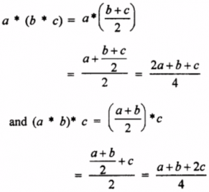 Determine whether the binary operation * on R defined by a * b = a+b/2 is