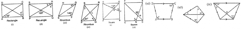 Que-1: Calculate the angles marked with small letters in the diagrams drawn in the figures.
