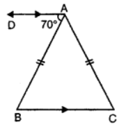 In figure, it is given that AB = AC and DA is parallel to BC. ∠DAB = 70°. Find ∠BAC.