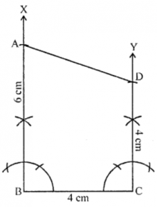 Que-10: Draw a quadrilateral ABCD with AB = 6 cm, BC = 4 cm, CD = 4 cm and ∠ABC = ∠BCD = 90°.