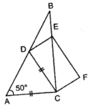 In figure, angles ACB is a right angle, AC = CD, CDEF is a rectangle, and ∠BAC = 50°.