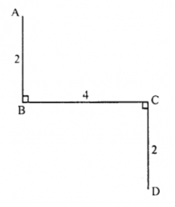 In the figure, find the distance of D from A, unit of length is 1 cm, (AB = 2. BC = 4, CD = 2).