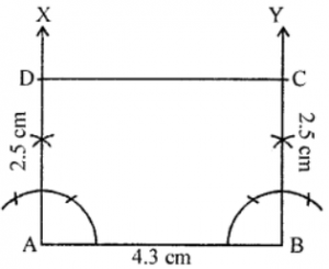 Que-13: Construct the rectangle whose sides are 2.5 cm and 4.3 cm.