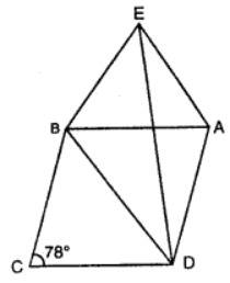 In the figure, ABCD is a rhombus and ABE is an equilateral triangle ∠BCD = 78°. Calculate ∠ADE, ∠BDE and ∠BED. 