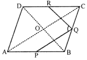 Que-14: ABCD is a rhombus with P, Q, R as mid-points of AB, BC and CD. Prove that PQ ⊥ QR.