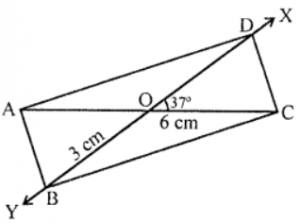 Que-14: Construct the rectangle ABCD given that diagonals intersect at an angle of 37° and that AC = 6 cm.