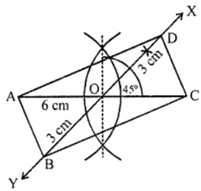 Que-16: Using ruler and compasses only construct a rectangle each of whose diagonals measures 6 cm and the diagonals intersect at an angle of 45°. 