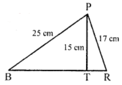 In the figure, PT is an altitude of the triangle PQR in which PQ = 25 cm, PR = 17 cm, PT = 15 cm, and QR = x cm. Calculate x.