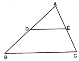 (iv) In figure, D and E are the mid-points of AB and AC. If DE = 7.5 cm, then BC = …………. 