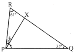Que-2: In a ∆PQR, ∠Q = 35°, ∠R = 61°, the bisector of ∠QPR cuts QR at X. Arrange in descending order PX, QX, RX.