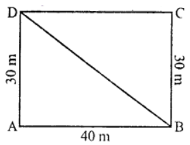 A rectangular field is 30 m by 40 m. What distance is saved by walking diagonally across the field. 