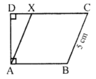 In the figure, the angle BAD and ADC are right angles and AX is parallel to BC. If AB = BC = 5 cm, and DC = 8 cm. Calculate the area of ABCX.