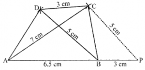 Que-21: Construct the trapezium ABCD in which AB is parallel to DC. AB = 6.5 cm, CD = 3 cm, AC = 7 cm and DB = 5 cm.