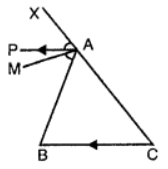 In the figure, AB < BC. If the base angles of ∆ABC are 70° and 50°, state which of the two is 70°. AM bisects the exterior angle BAX and AP is parallel to CB, find ∠MAP. 