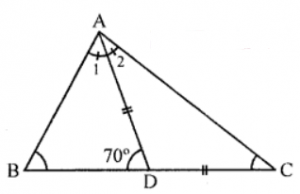 Que-4: In a ∆ABC, AD bisects ∠BAC and AD = DC. If ∠BDA = 70°, calculate ∠ACD and ∠ABD.