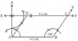 Que-4: AB = 4.3 cm, ∠B = 120° and the height = 3 cm.