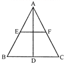In figure, ABC is an isosceles triangle in which AB = AC. D, E and F are respectively the mid-points of sides BC, AB and CA. Show that the line segments AD, EF bisect each other at right angles. 