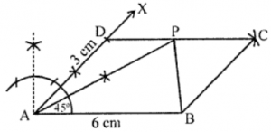 Que-5: Using ruler and compasses only, construct a parallelogram ABCD using the following data: AB = 6 cm, AD = 3 cm and ∠DAB = 45°. 