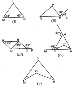 In the figure, which is longer (i) LM or MN (ii) PQ or PR (iii) AB || DC; AB or BD (iv) PB or PC, given PB and PC bisect ∠ABC and ∠ACB respectively. (v) QM or QR if LM > LR and ∠LMQ = ∠LRQ.