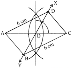 Que-7: Use ruler and compasses to construct a parallelogram with diagonals 6 cm and 8 cm in length having given the acute angle between them is 60°. Measure one of the longer sides.