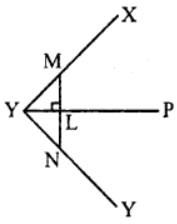 In Figure, ∠XYZ is bisected by YP. L is any point in YP and MLN is perpendicular to YP. Prove that LM = LN.