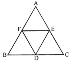Que-7: D, E and F are respectively the mid-points of the sides BC, CA and AB of an equilateral triangle ABC. Prove that ∆DEF is also an equilateral triangle.