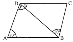 In the figure, ABCD is a parallelogram in which ∠DAB = 70°, ∠DBC = 80°. Calculate angles CDB and ADB. 