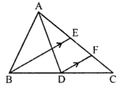 Que-8: In figure, AD and BE are the medians of ∆ABC and BE || DF. Prove that CF = (1/4)AC