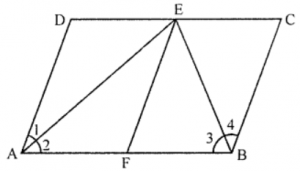 Que-8: In a parallelogram ABCD, the bisector of ∠A meets DC in E and AB = 2AD. Prove that (i) BE bisects ∠B, (ii) ∠AEB is a right angle.