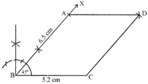 Que-1: AB = 6.5 cm, BC = 5.2 cm and ∠B = 45°.