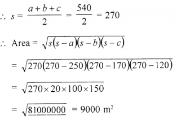 Que-5: The perimeter of a triangle is 540 m and its sides are in the ratio 25 : 17 : 12. Find the area of the triangle.
