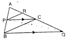 Que-13: In the figure, AR = RC and PC is parallel to BQ. Name a triangle equal to APCQ and a triangle equal in area to ∆APR, giving your reason. Hence prove that the areas of ∆APR, and quadrilateral PBCR are equal.