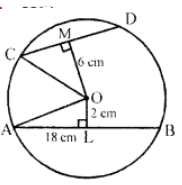 Que-6: A chord distant 2 cm from the centre of a circle is 18 cm long. Calculate the length of a chord of the same circle which is 6 cm distant from the centre.