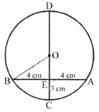In figure, CD is diameter which meets the chord AB in E, such that AE = BE = 4 cm. If CE is 3 cm, find the radius of the circle. 