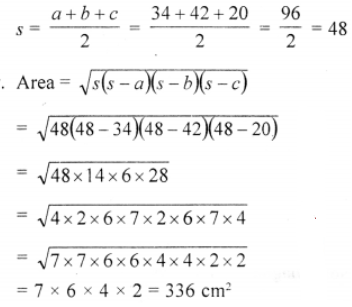 Que-4: A parallelogram has sides 34 cm and 20 cm. One of its diagonals is 42 cm. Calculate its area.