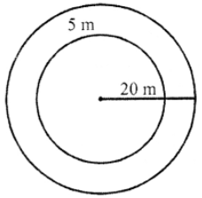 Que-11: The radius of a circular field is 20 m. Inside it runs a path 5 m wide all around. Find the area of the path.