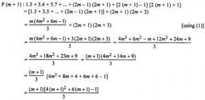 Que-9: 1.3 + 3.5 + 5.7 +… + (2n – 1) (2n + 1) = [{n(4n²+6n-1)}/3]