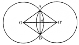 Que-8: The length of the common chord of two equal intersecting circles is 10 cm and the distance between the two centres is 6 cm. Find the radius of each circle.