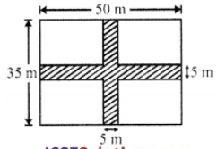 The diagram given below shows two paths drawn inside a rectangular field 50 m long and 35 m wide. Find the area of the shaded portion. 